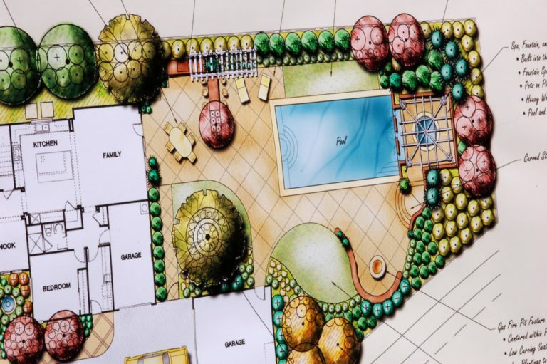 Architecte paysagiste dessinant un plan de jardin